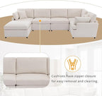 Merax 6-Seater Modern Large U-Shape Sectional Sofa, with Removable Ottomans for Living Room,Beige
