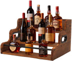 3-Tier Wood Bottle Display Shelf, Countertop Liquor Organizer, Rustic Brown