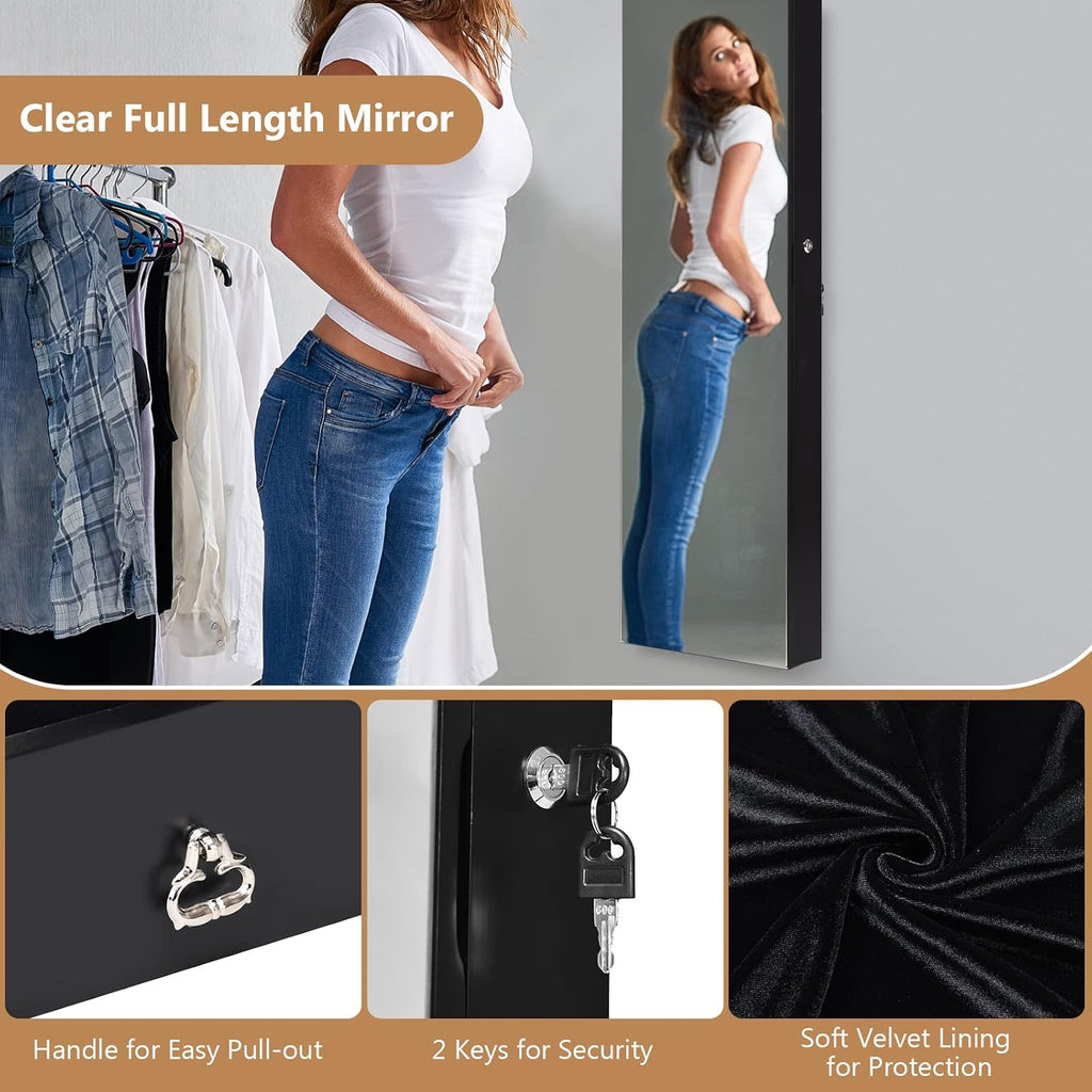 Byroce 47.5''H Jewelry Armoire, Over the Door/Wall Mounted, Full Length Mirror with Jewelry Storage, 2-LED Lockable Jewelry Cabinet with 2 Drawers, Hanging Jewelry Organizer for Bedroom (White)
