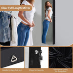 COSTWAY Wall Mounted Jewelry Armoire with Full Length Mirror & 2 LED Lights, Large Storage Capacity, Lockable Mirror Jewelry Cabinet for Women Girls (Black)