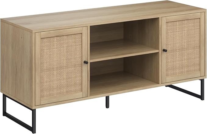 Nathan James 74101 Mina Modern TV Stand, Entertainment Cabinet, Media Console with a Natural Oak Wood Finish and Matte Black Accents with Storage Doors for Living Room or Media Room, Oak/Black