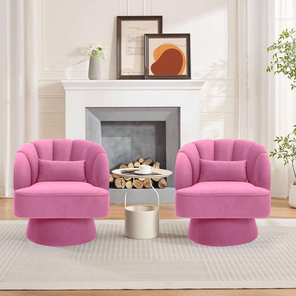 GarveeHome Modern 360° Swivel Velvet Barrel Accent Armchair – Striped Backres...