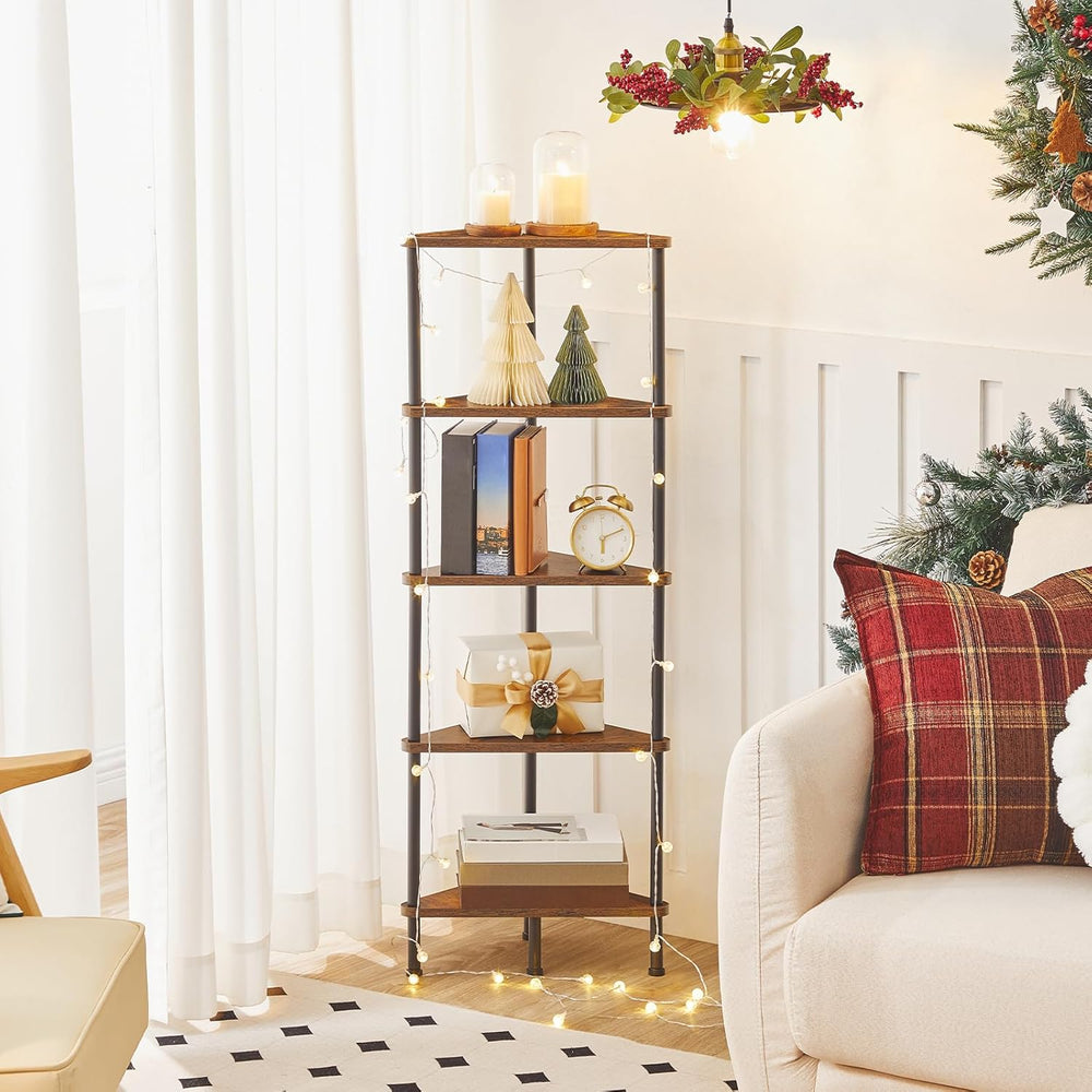HOOBRO Corner Shelf Stand, Industrial 5-Tier Corner Bookshelf with Metal Fram...