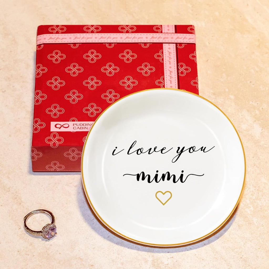 PUDDING CABIN Mimi Gifts: I Love You Ring Dish for Mimi Birthday, Mothers Day, Christmas & Wedding