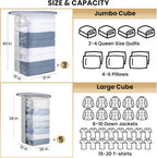 TAILI 8 Pack Vacuum Storage Bags, Cube Space Saver Bags Combo(3 Jumbo +5 Medium), Vacuum Seal Bags for Bedding, Clothing, Comforters, Blankets, Closet Oragnizaer and Space Saving