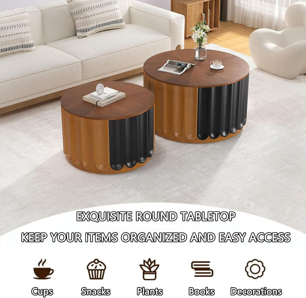 SFKLYU Round Nesting Coffee Table Set of 2 | Wood Finish Coffee Table Set, Sm...