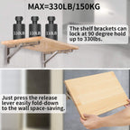 YUMORE Folding Shelf Bracket 18",Heavy Duty Stainless Steel Collapsible Shelf-Bracket Max Load 330lbs Wall Mounted Table Support Hinge for Space-Saving DIY Work Bench with Install Screws, Pack of 2