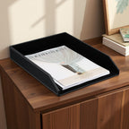 KINGFOM Letter Tray, PU Leather Paper Organizer Tray for Desk, Paper Organizer Storage Holder for Office Home or School A4 Size Black