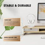 Fenge Dual Monitor Stand, Monitor Riser with Drawer, 42.5 Inch Large Computer Monitor Stand for 2 Monitors, 2 Tier Wooden Desk Shelf for Top of Desk