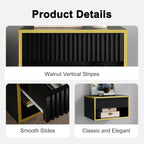 4ever2buy Floating Nightstand with Fluted Drawer, Modern Wall Mounted Nightstand with Open Shelf, Black and Gold Night Stand for Bedroom, Black