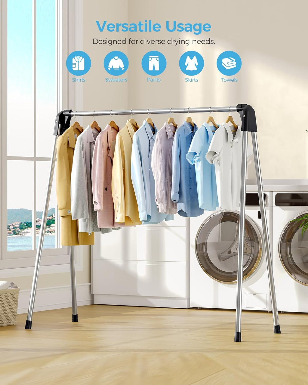 APEXCHASER Clothes Drying Rack Foldable, Stainless Steel Laundry Drying Rack Collapsible, Clothes Hanger for Sweater Baby Clothes Towel for Indoor & Outdoor, Portable Clothes Airer for Travel
