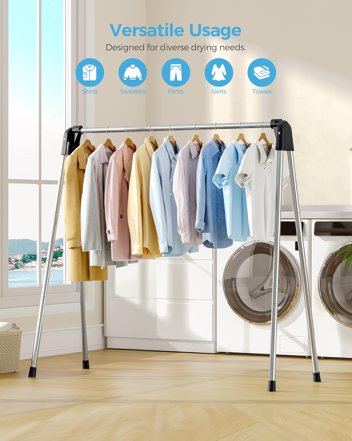 APEXCHASER Clothes Drying Rack Foldable, Stainless Steel Laundry Drying Rack Collapsible, Clothes Hanger for Sweater Baby Clothes Towel for Indoor & Outdoor, Portable Clothes Airer for Travel