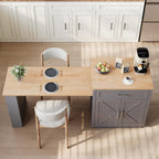 ONBRILL 76" Kitchen Islands with Extendable Dining Table, 2-4 Island Table with Double-Side Storage, Mobile Storage Islands Cart with Power Outlet & Spice Rack, Grey