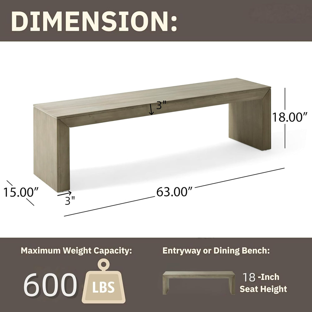 Merax 63 Inch Wood Dining Bench, Solid Acacia Wood Entryway Bench, Wooden Far...