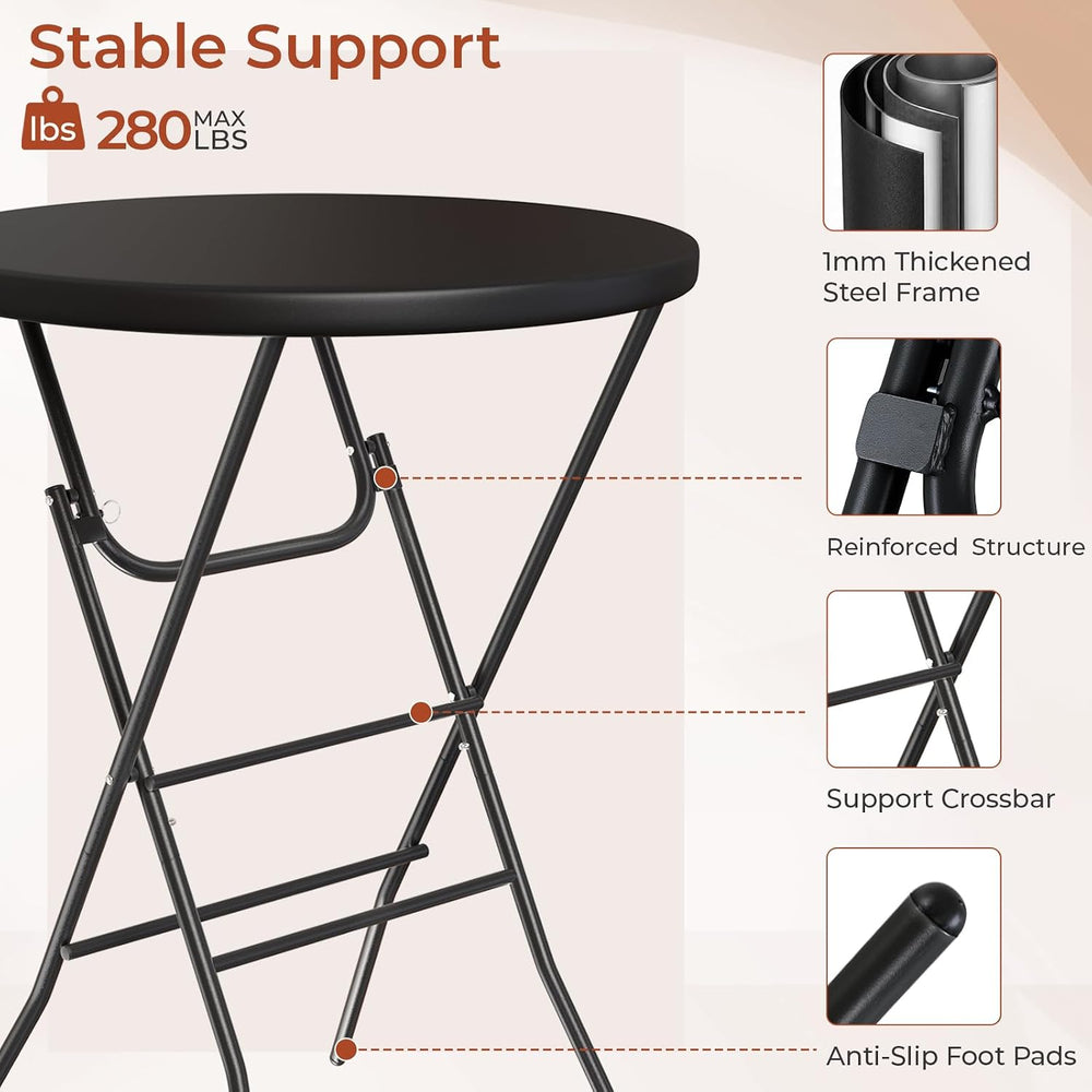 TLSUNNY 4Pcs 32" Folding Round Cocktail Table, High Top Bar Table, Black...