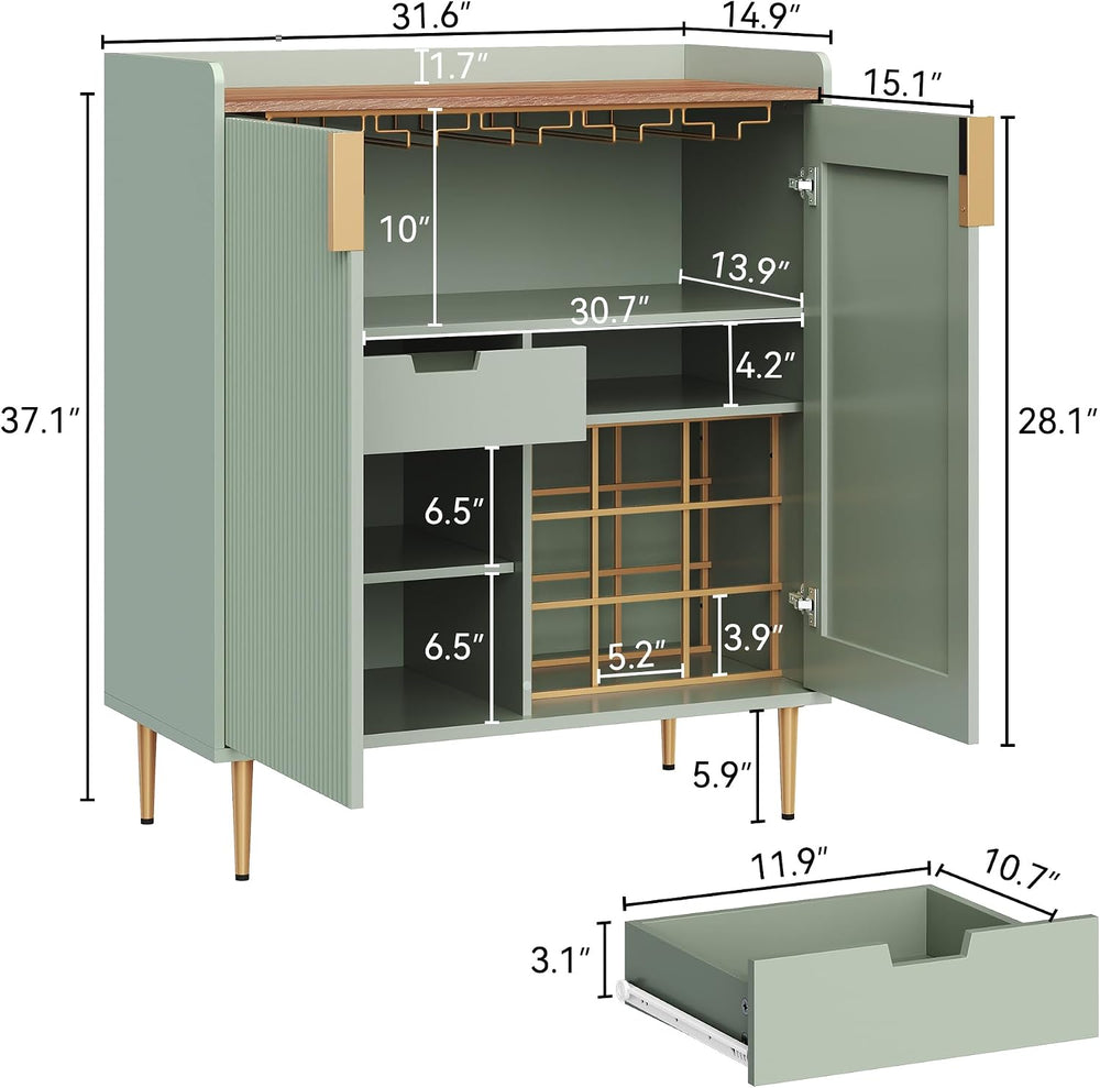 ARTPOWER Coffee Bar Cabinet with Wine Rack&Glass Holder, Sage Green