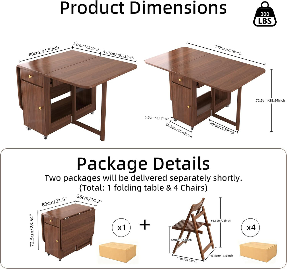Drop Leaf Table and Chairs - 51" Fully Assembled Folding Dining Table 4-...