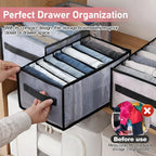1PCS 7 Grids Drawer Organizers, Folded Clothes Organizer for Closet, Clothing Storage Bins, Washable Foldable Drawer Clothes Compartment Storage Box(Black,35×25×20CM)