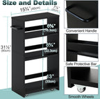 MARTY Rolling Storage Cart 7.9" W, 4-Tier Kitchen Cart with Wheels Handle, Slim Storage Cart Mobile Shelving Utility Carts for Bathroom Laundry Room Organization Narrow Places (All Black)