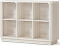 6 Cube Bookcase, 40" Wide Low Horizontal Book Shelf w/Curved Edge, Wood Floor Standing 2-Tier Bookshelf with Base, Modern Short Storage Cabinet Book Case for Bedroom, Office, White Cream Oak