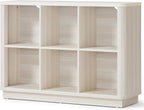 6 Cube Bookcase, 40" Wide Low Horizontal Book Shelf w/Curved Edge, Wood Floor Standing 2-Tier Bookshelf with Base, Modern Short Storage Cabinet Book Case for Bedroom, Office, White Cream Oak
