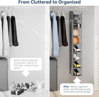 Whitmor Hanging Shoe Organizer, 8 Shelves-Hanging Closet Organizer, Hanging Shoe Rack for Small Closet, Hanging Shelves for Storage Shoes Clothes 11.5" D x 5.5" W x 41" H, Grey