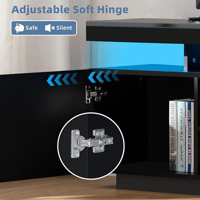 HOMMPA Modern LED TV Stand for 55/50/43/40/32 inch TV with Power Outlets, Gaming TV Consoles with Storage Entertainment Center with LED Lights Game Cabinet for Living Room Black