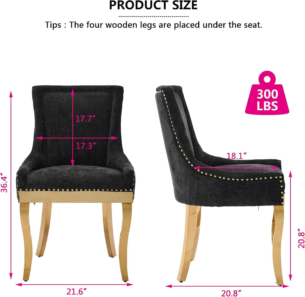 Luxury Fabirc Upholstered Dining Chairs Set of 2,Neutral Chenille Kitchen Roo...