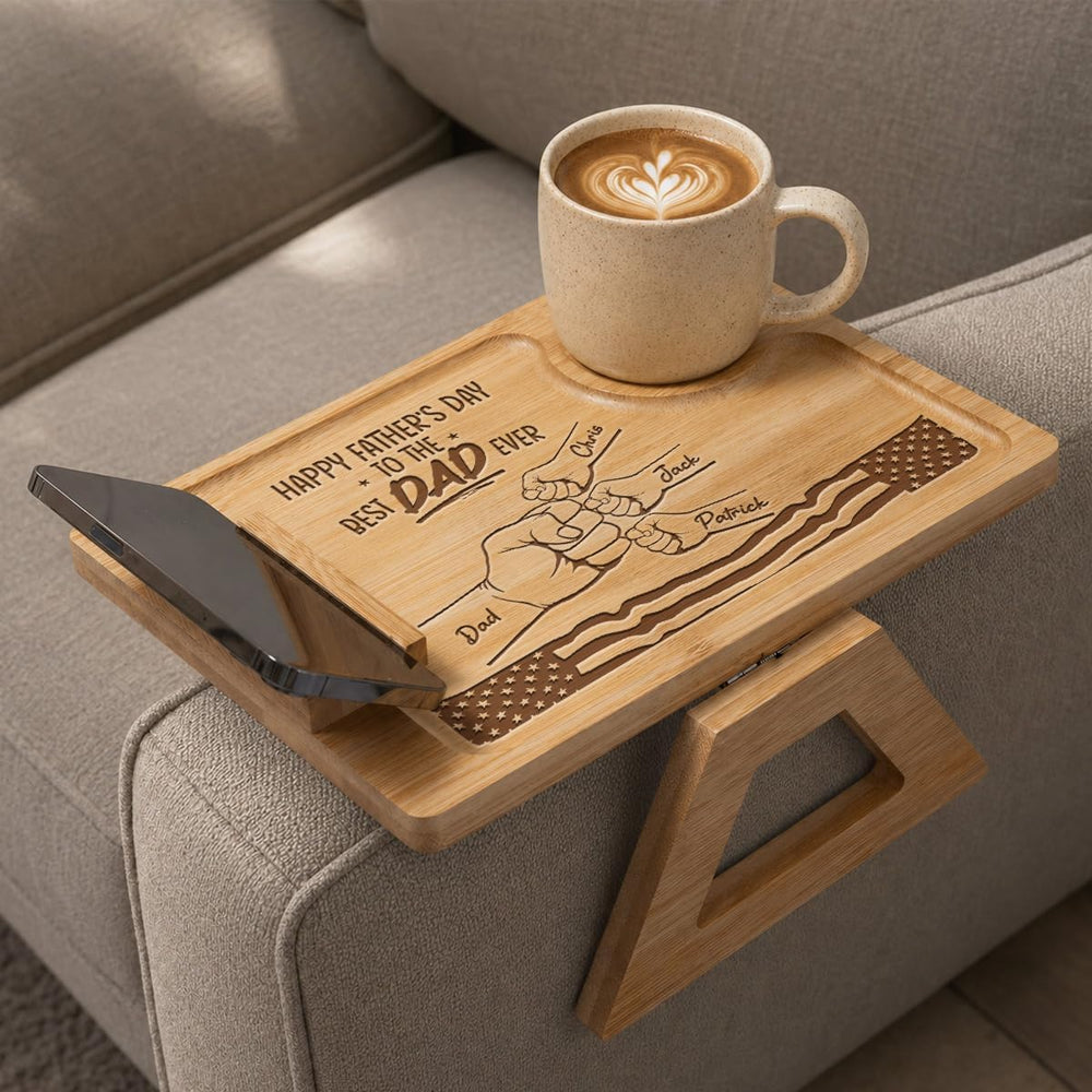 Wrappiness Custom Engraved Couch Arm Table for Dad, Wood Sofa Arm Rest Tables...