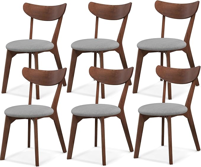 NAFORT Dining Chairs Set of 6/4/2, Modern Fabric Upholstered Dining Room Chair, Farmhouse Wooden Kitchen Chairs with Curved Backrest for Dining Kitchen Room, Living Room, Studio, Restaurant