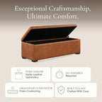 Poly & Bark Senja Storage Ottoman – 52" Large with Feather-Down Topper – Full-Grain Leather Upholstered Ottoman Box – Bench or Bedroom Storage – Vintage Italian Leather in Cognac Tan