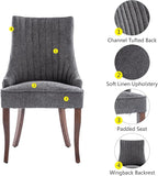 mikibama Linen Dining Chairs Set of 4 Channel Tufted Kitchen Dinner Chair Comfy Fabric Upholstered Accent Chair for Dining Room with Solid Wood Legs (Grey 4pc)