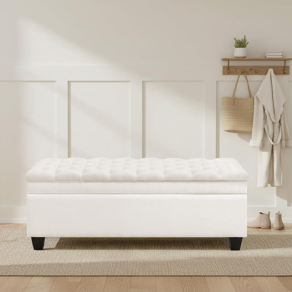50" Storage Ottoman Bench, Rectangular End of Storage Bench, Upholstered...