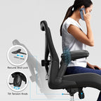 Ergonomic Office Chair-Computer PU Leather X-Shaped Desk Chair-Gaming Chair with Adjustable Flip-up Armrests Lumbar Support Mesh Executive Chair for Long Hours Office (Black)