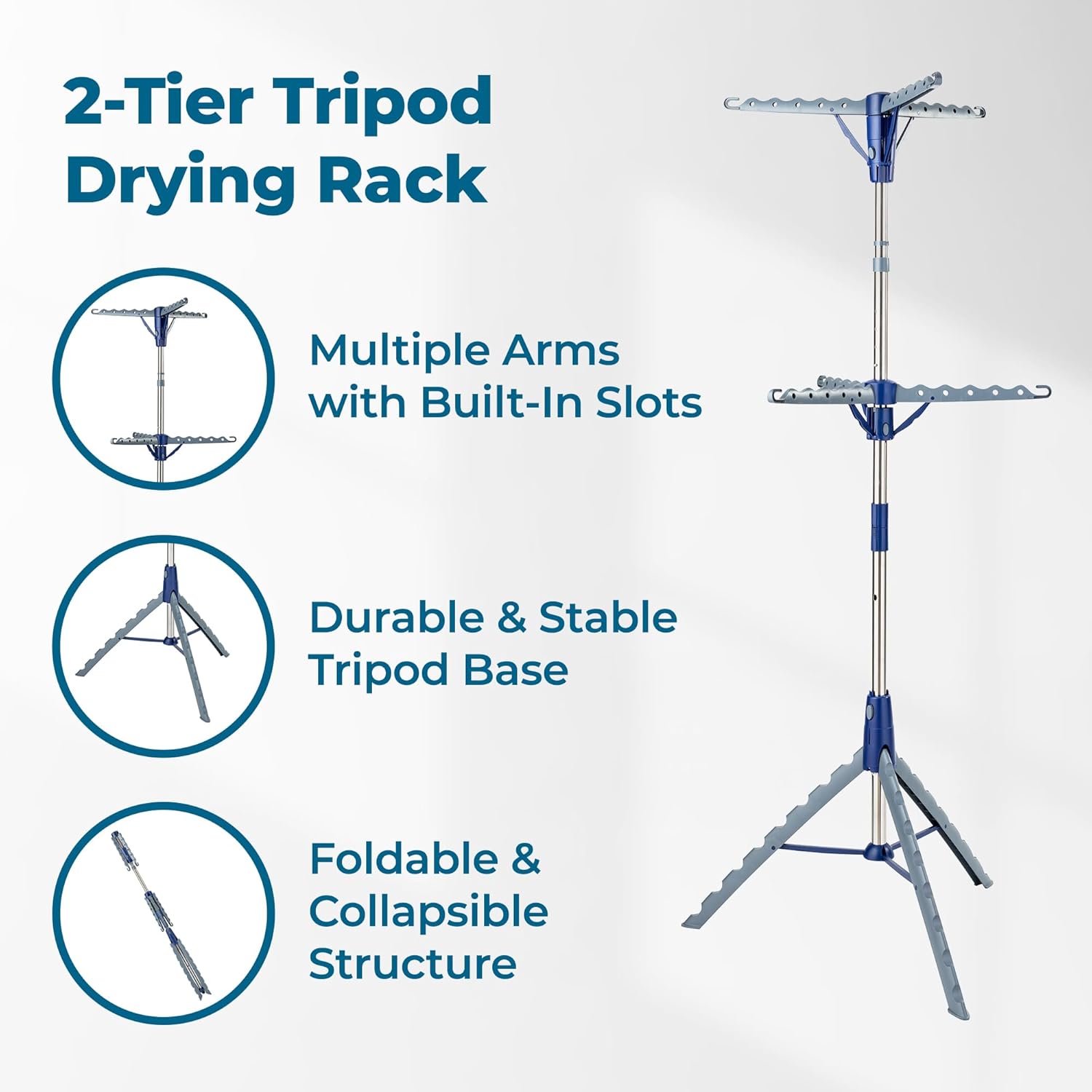 Honey-Can-Do 2-Tier 73-Inch Collapsible Tripod Drying Rack, Heavy Duty Chrome Steel Laundry Stand, Holds 30 Garments, Portable Foldable Indoor Outdoor Clothes Drying Rack