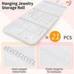 Bloss Hanging Jewelry Organizer, Double-Size jewelrys Storage with Hanger Hooks, Large Jewelrys Storage with 48 Pocket, Earring,Necklace Holder,Womens Jewelry Holder,White