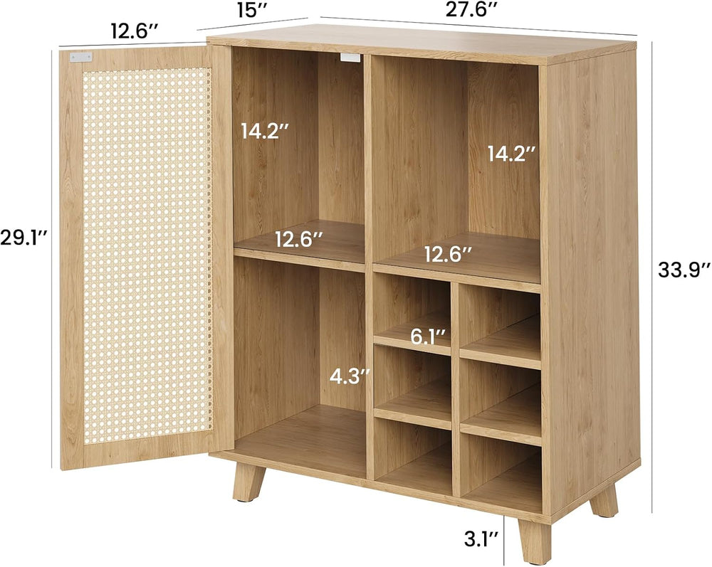 Farini 27.6" Buffet Cabinet with 6 Racks and Rattan Doors,Kitchen Sidebo...