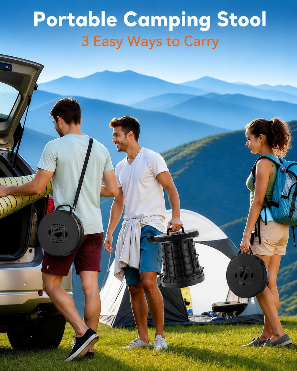 Portable Collapsible Stool with Lock for Camping, Fishing Black