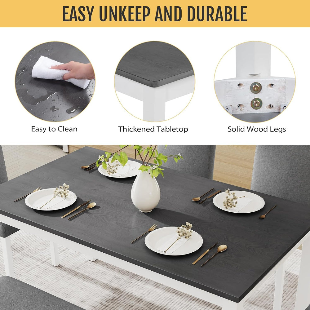 Zevemomo 6-Piece Solid Wood Dining Table Set, Wooden Legs, Grey & White |...