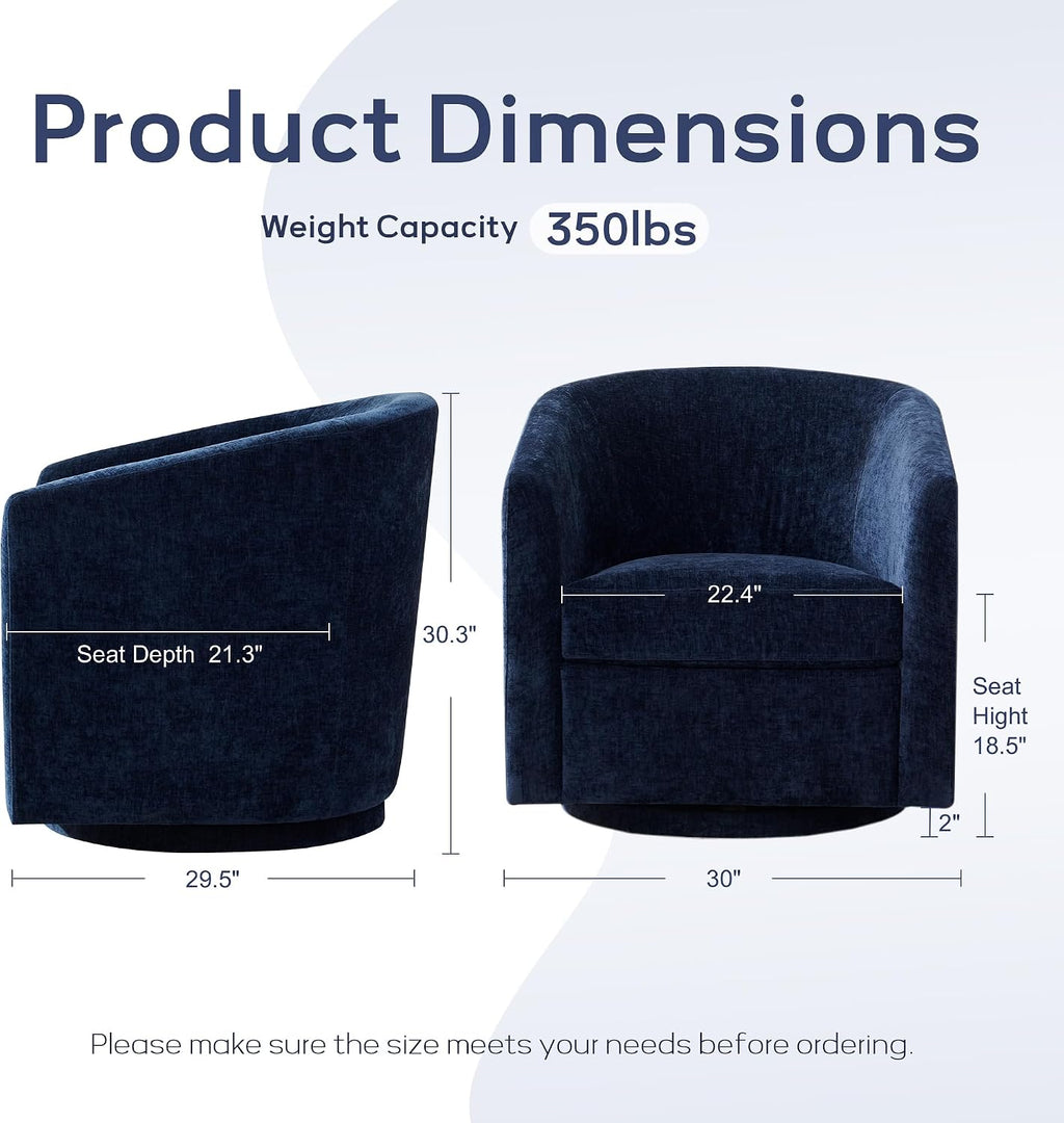 Zihanhome Chenille Swivel Accent Chair, Living Room Chairs, No Assembly Upholstered Armchair, 360°Rotating Barrel Chair for Bedroom, Apartment & Reading Nook (1, Dark Blue)