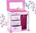 Jewelkeeper Pink and Purple Ballerina 3 Drawers Jewelry Box for Girls - Little Girl's Wooden Jewelry Box with Necklace Carousel - for Kids or Teen Necklaces and Accessories