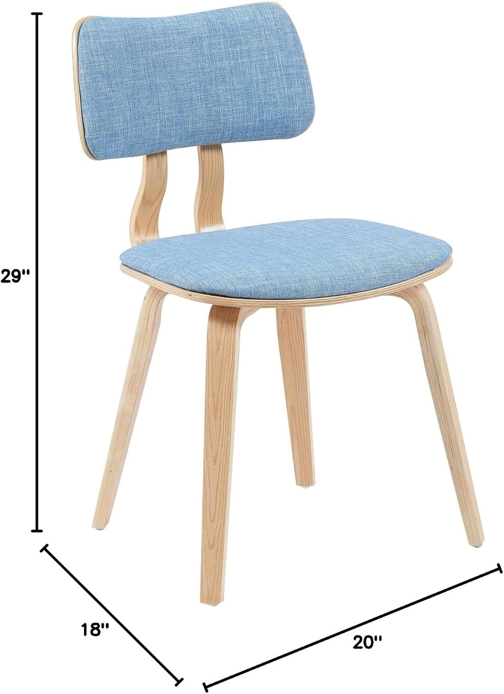 Armen Living Jaguar Mid-Century Dining Chair with Light Blue Fabric Upholster...