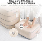 Comforter Storage Bag - 130L Large Capacity Blanket Storage Bags 4-Layer Ultra Space Saving Self Compression Organizer, Washable Compression Bags for Storage Comforter Blanket, 4-Pack, Beige