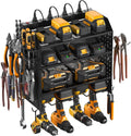 CCCEI Modular Pegboard Rack Power Tool Organizer with Charging Station. 4 Layer Wall Mount Drill Holder, Tools Battery Charger Organizer. Garage Shop Storage Utility Shelf with 6FT Power Strip. Black