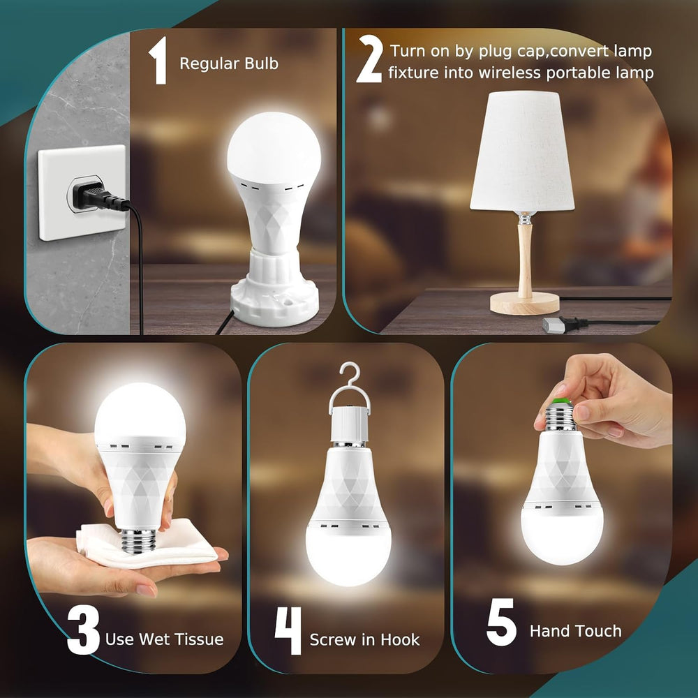 6 Pack Rechargeable Emergency Light Bulbs, Battery Powered Bulb
