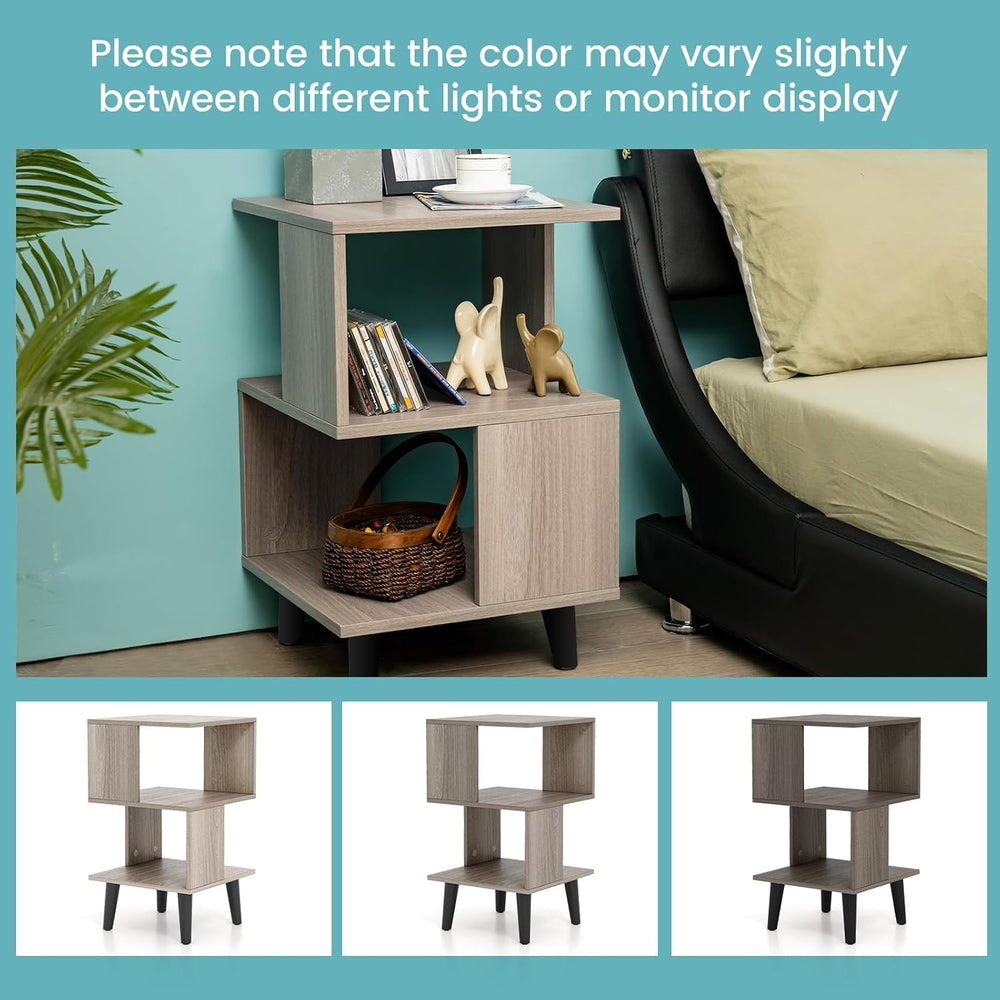 Giantex End Table, Wood Nightstand with Legs, Accent Sofa Side Table Open Sto...
