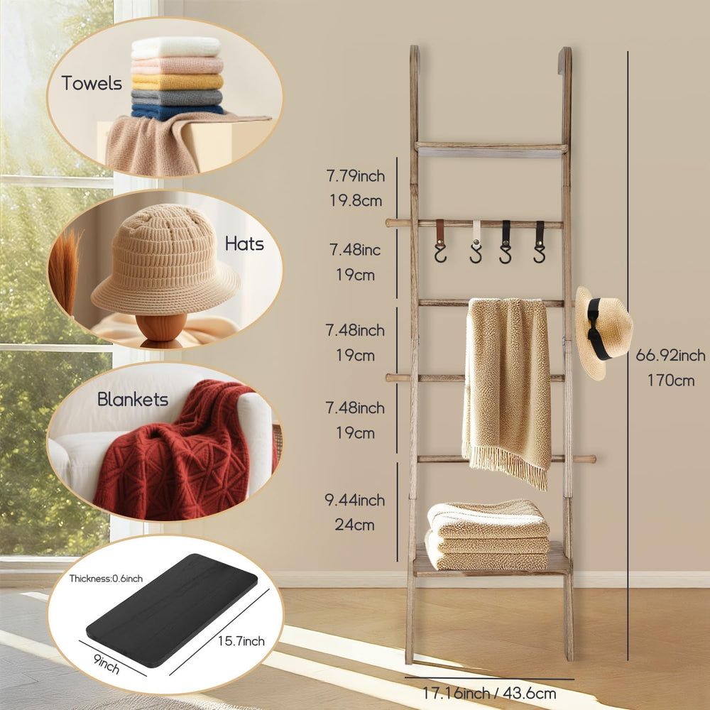 Wooden Ladder with Shelf for Room Decor, 6-Tier Decor Ladder with Non-Slip Ma...