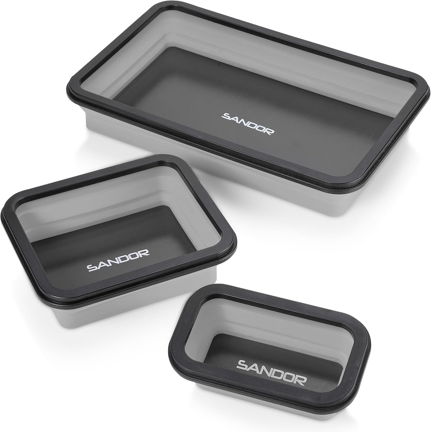Collapsible Magnetic Parts Tray Set - 3 Different Size Tool Trays for Screw, Bolts, Nuts, Washers, Pins and Other Small Metal Parts, Mechanic Tool Gifts for Men - Light Grey