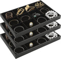 STARVAST 3 Pcs Stackable Velvet Jewelry Organizer Trays, 12 Grids Jewelry Organizers and Display Case Storage for Earrings Bracelets Necklace Rings, Jewelry Trays Drawer Insert