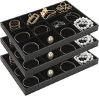 STARVAST 3 Pcs Stackable Velvet Jewelry Organizer Trays, 12 Grids Jewelry Organizers and Display Case Storage for Earrings Bracelets Necklace Rings, Jewelry Trays Drawer Insert